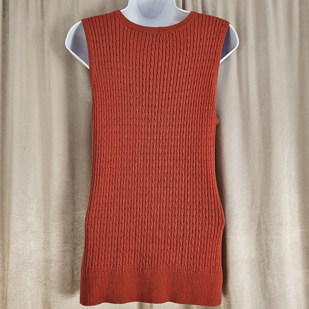 NWOT Jeanne Pierre orange cable knit sleeveless sweater shell Womens Large - Picture 2 of 5
